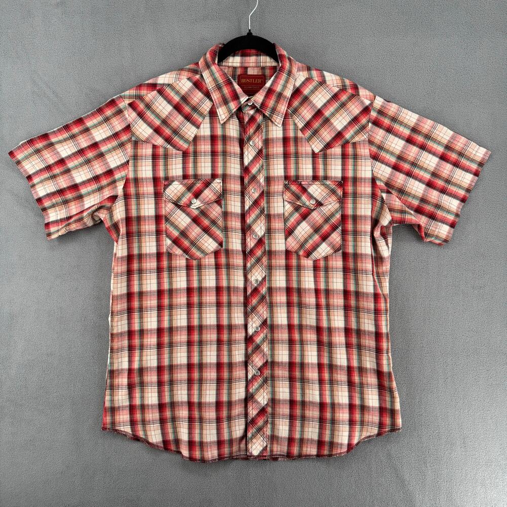 Vtg Rustler X Long Tails Pearl Snap Short Sleeve Plaid Western Shirt Men Medium?